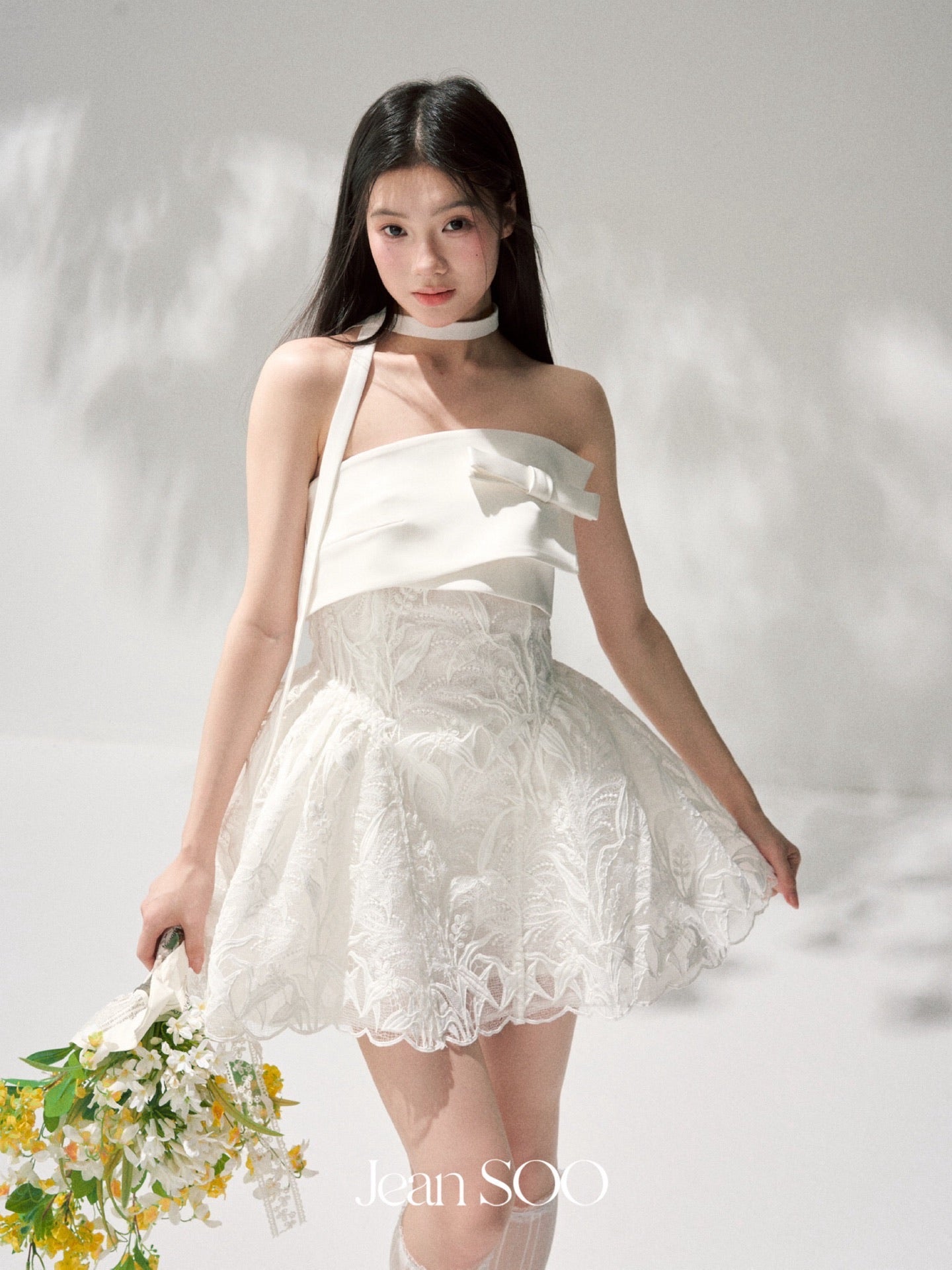 JEAN SOO Sweet Vacation White Lace Mini Dress