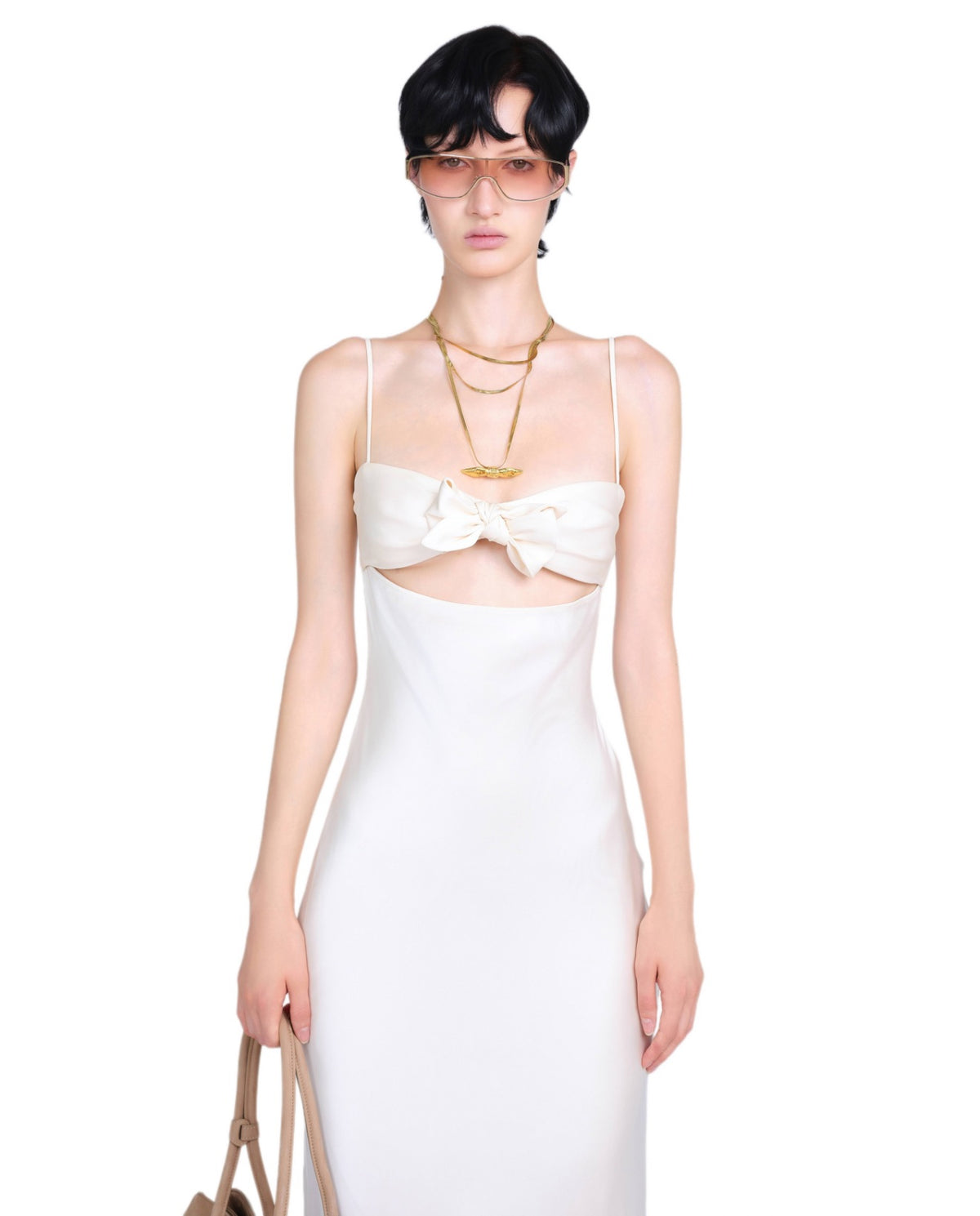 White Bow Satin Almes Midi Dress