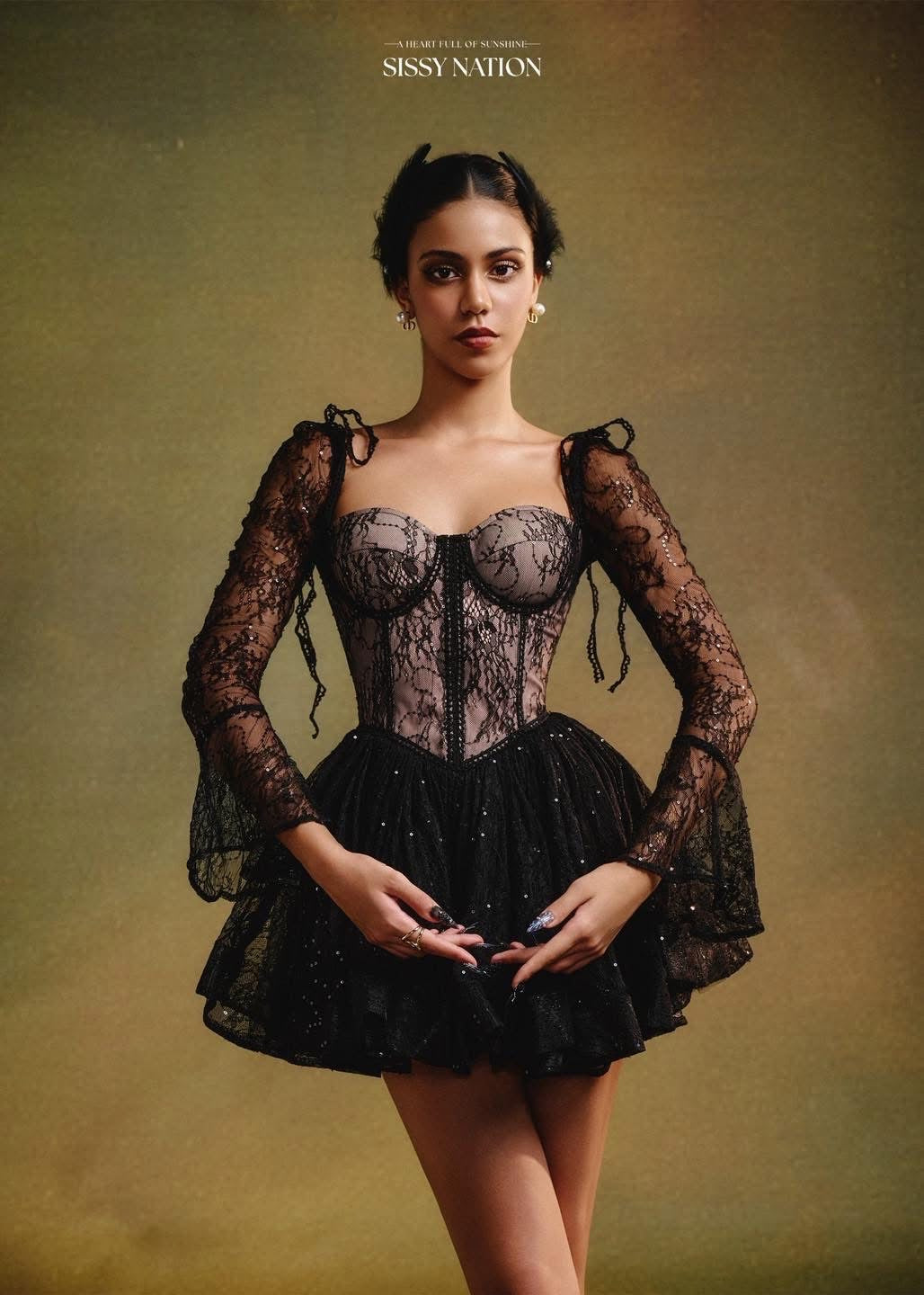 Sissy Nation Black Lace Clover Corset Mini Dress