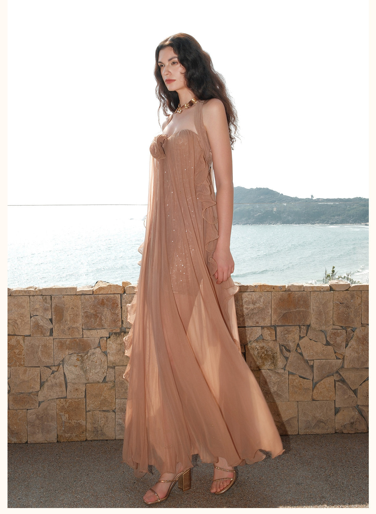 SHEERLUCK Brown Thessa Vacation Maxi Dress