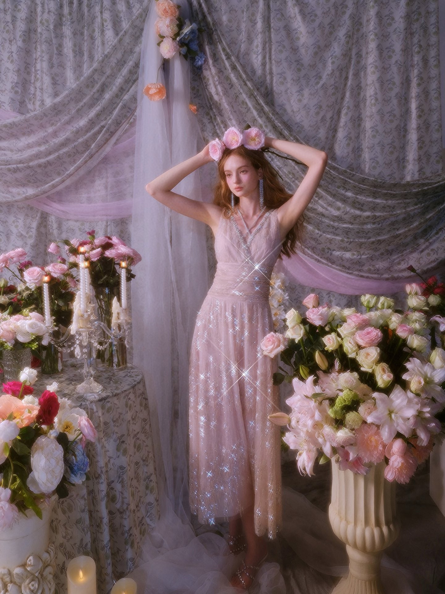 WARDROBE BY CHEN Pink wedding midi dress