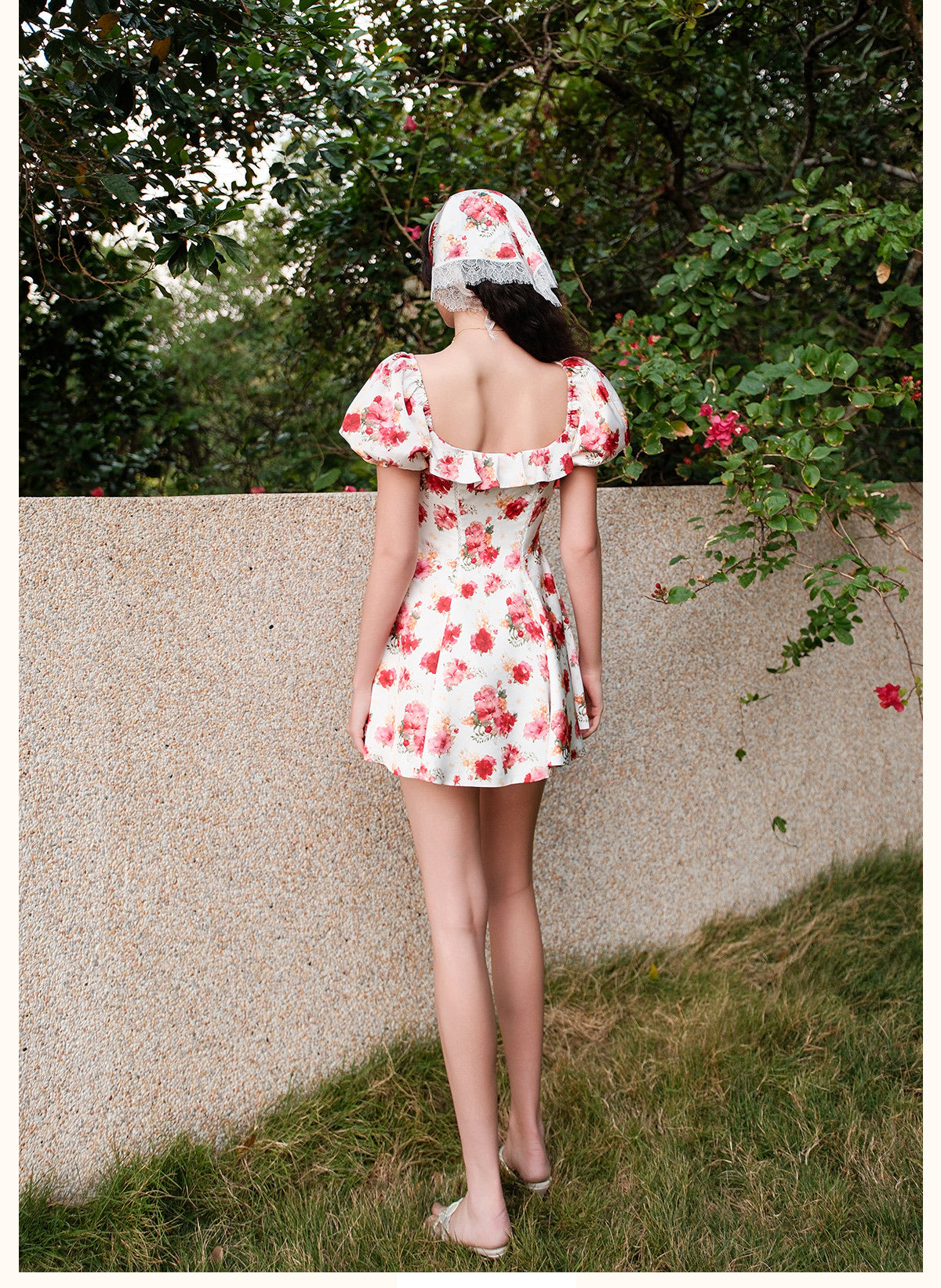 SHEERLUCK Red Floral Florette Vacation Mini Dress