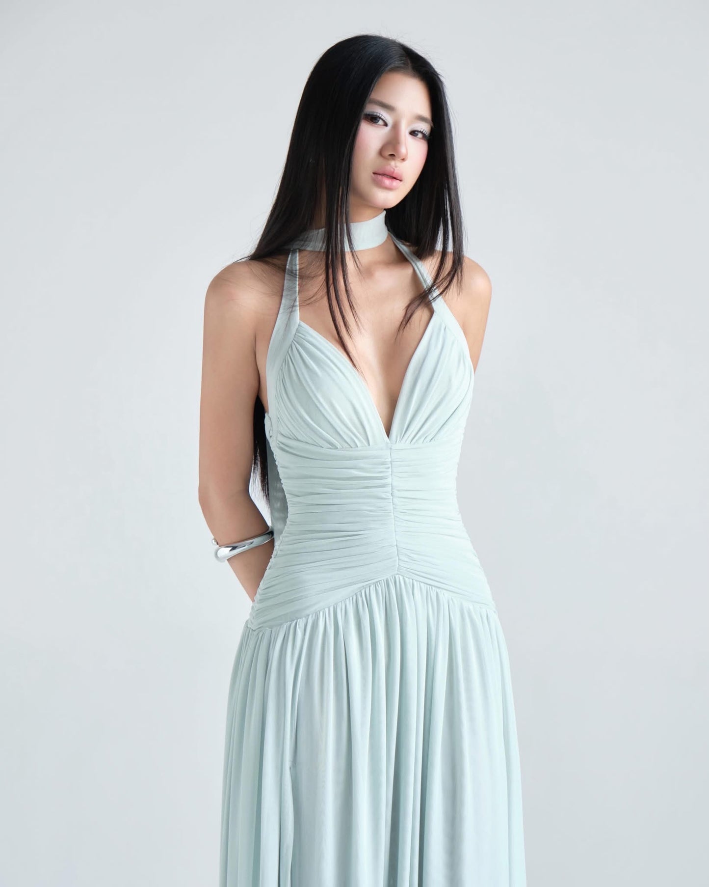 DELICIAE Blue Knit Posey Maxi Dress