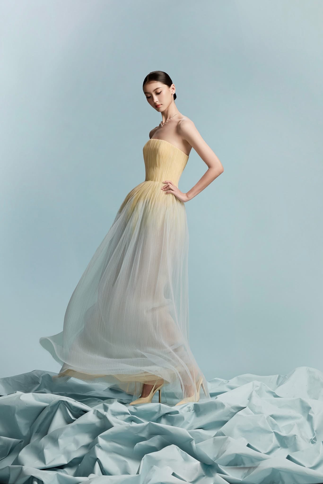 BYDI Elegant Minimalist Blue Penoy Maxi Dress