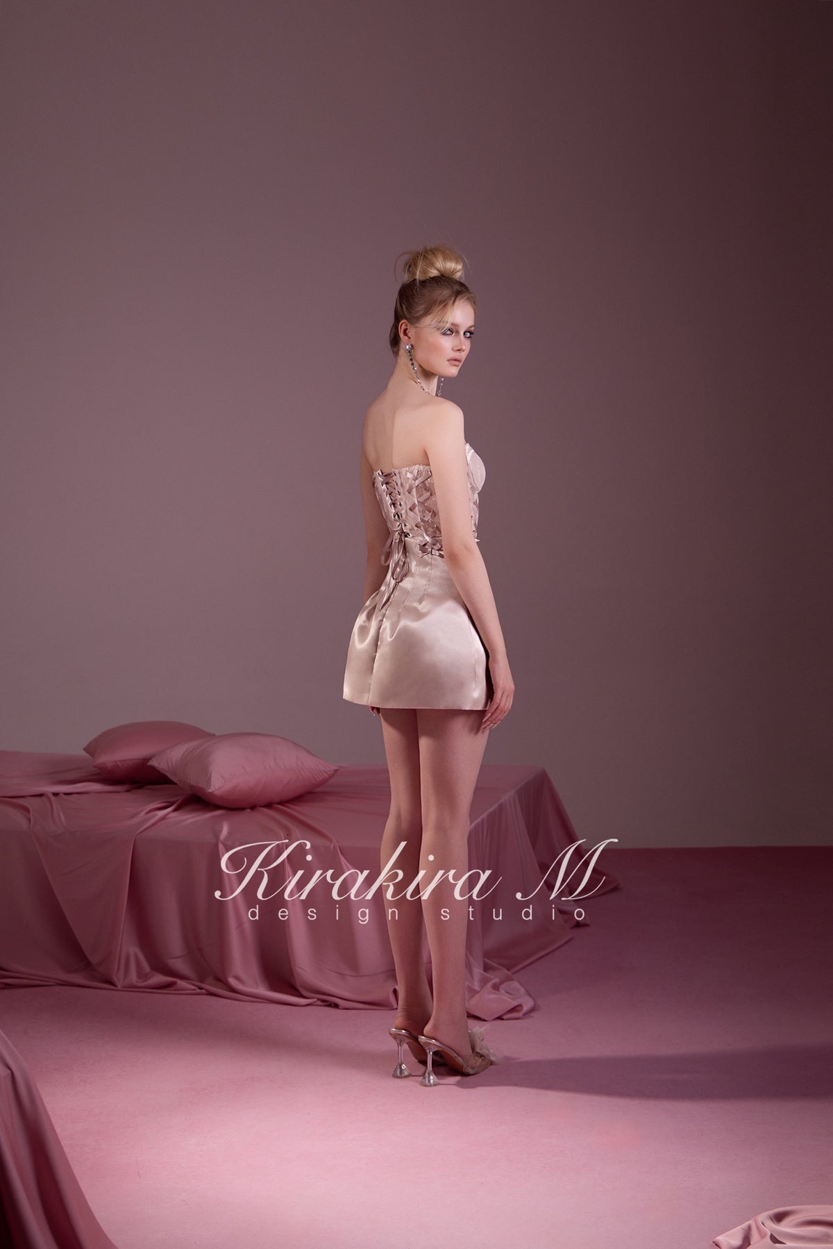 Nude Lace Cross Lace-Up Corset Tulip Mini Dress