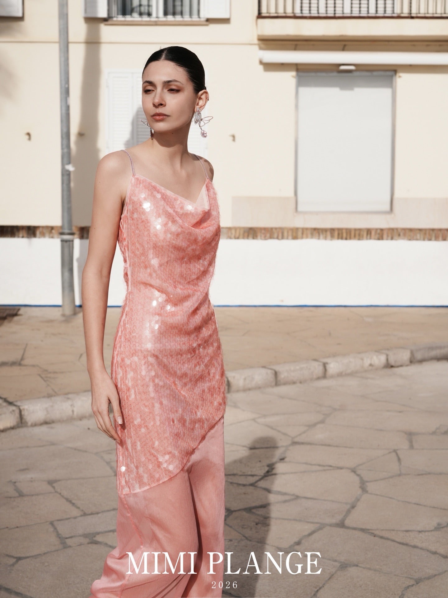 MIMI PLANGE Vacation Sweet Sequins Pink Maxi Dress