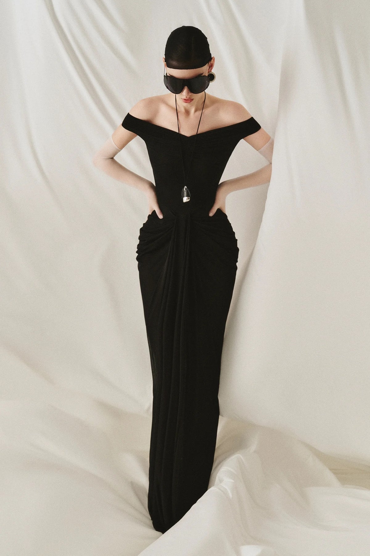 Black Off-shoulder Noctira Maxi Dress