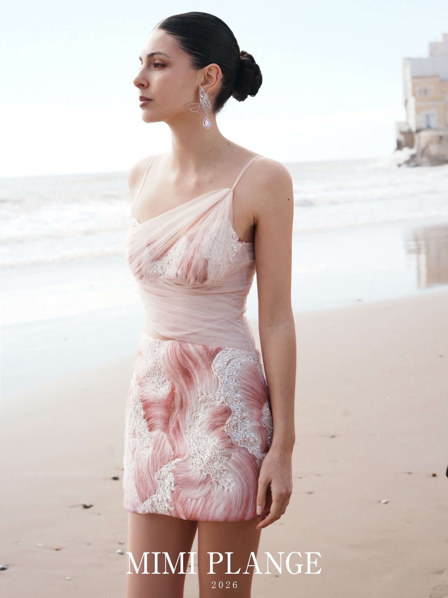 MIMI PLANGE Vacation Sweet Pink Beaded Yarn Mini Dress