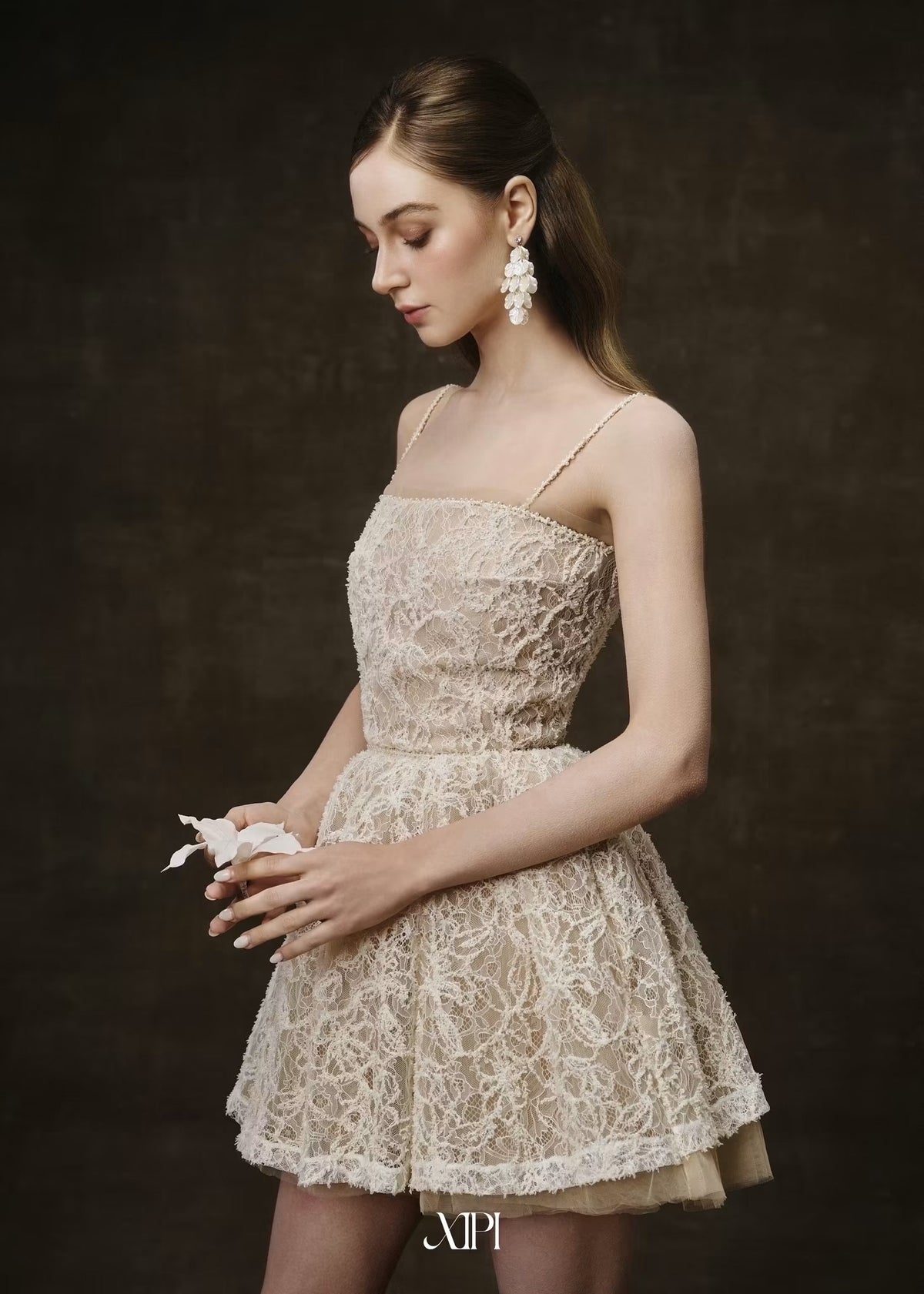 Cream Lace Pearl Straps Juliette Mini Dress