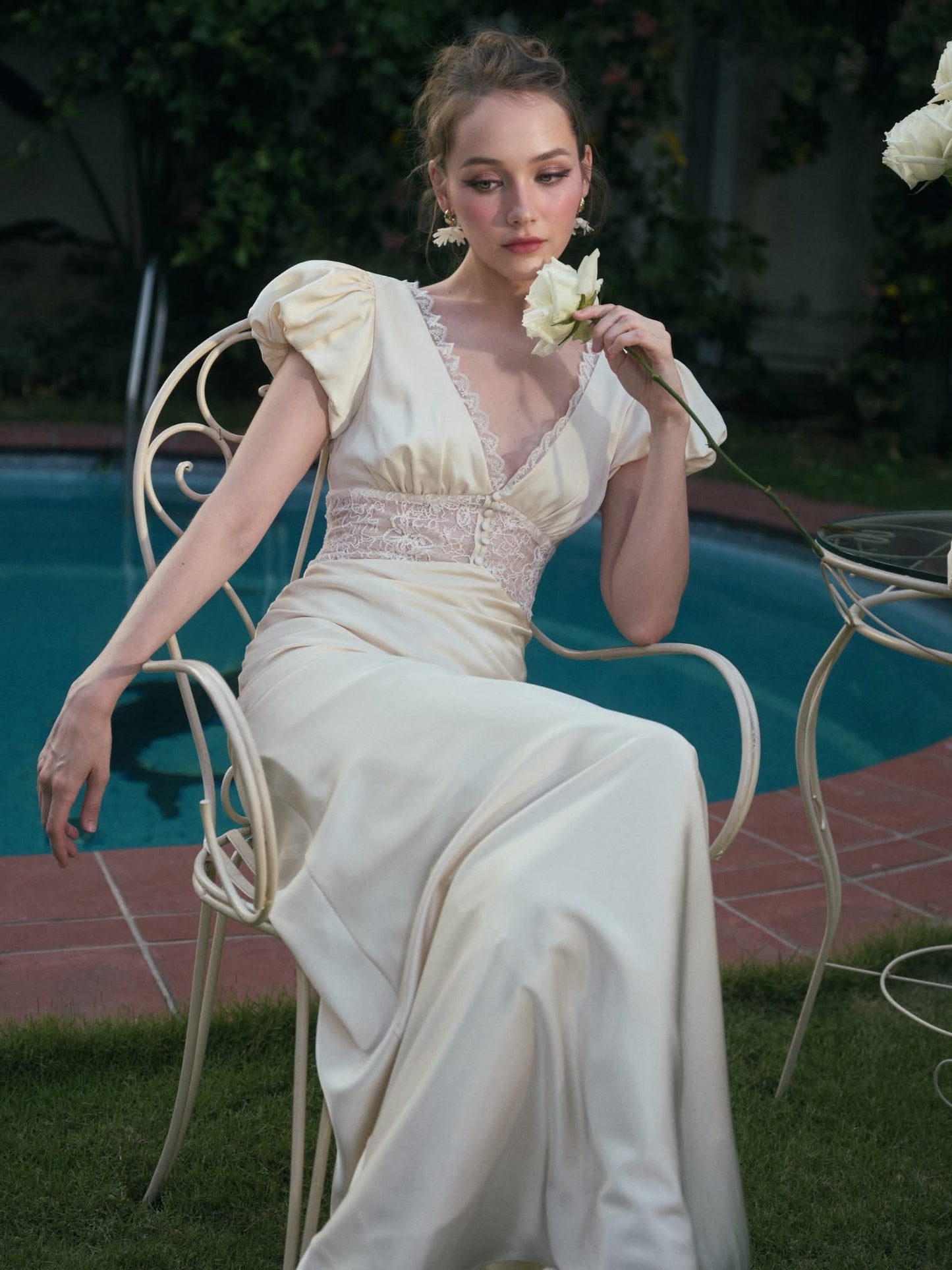 KISSERINE ATELIER Elegant Fairycore Lace White Mariam Maxi Dress