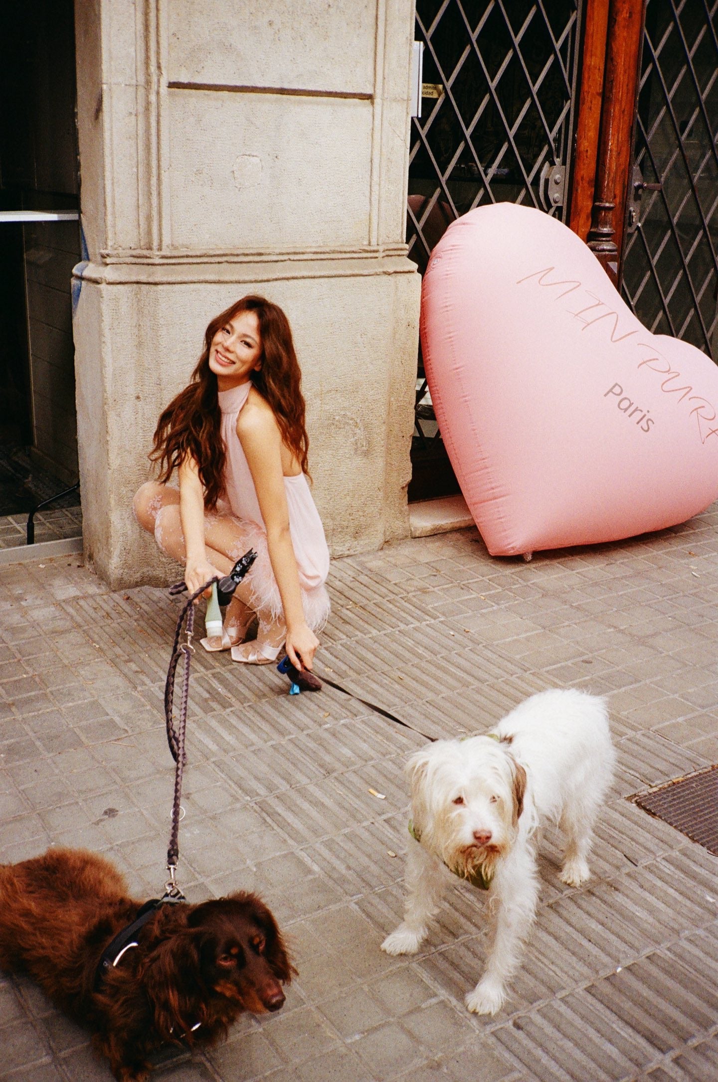 MINPURA Pink Feather Mini Dress