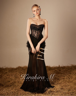 Black Lace Sheer Corset Ruffle Waist Mermaid Maxi Dress