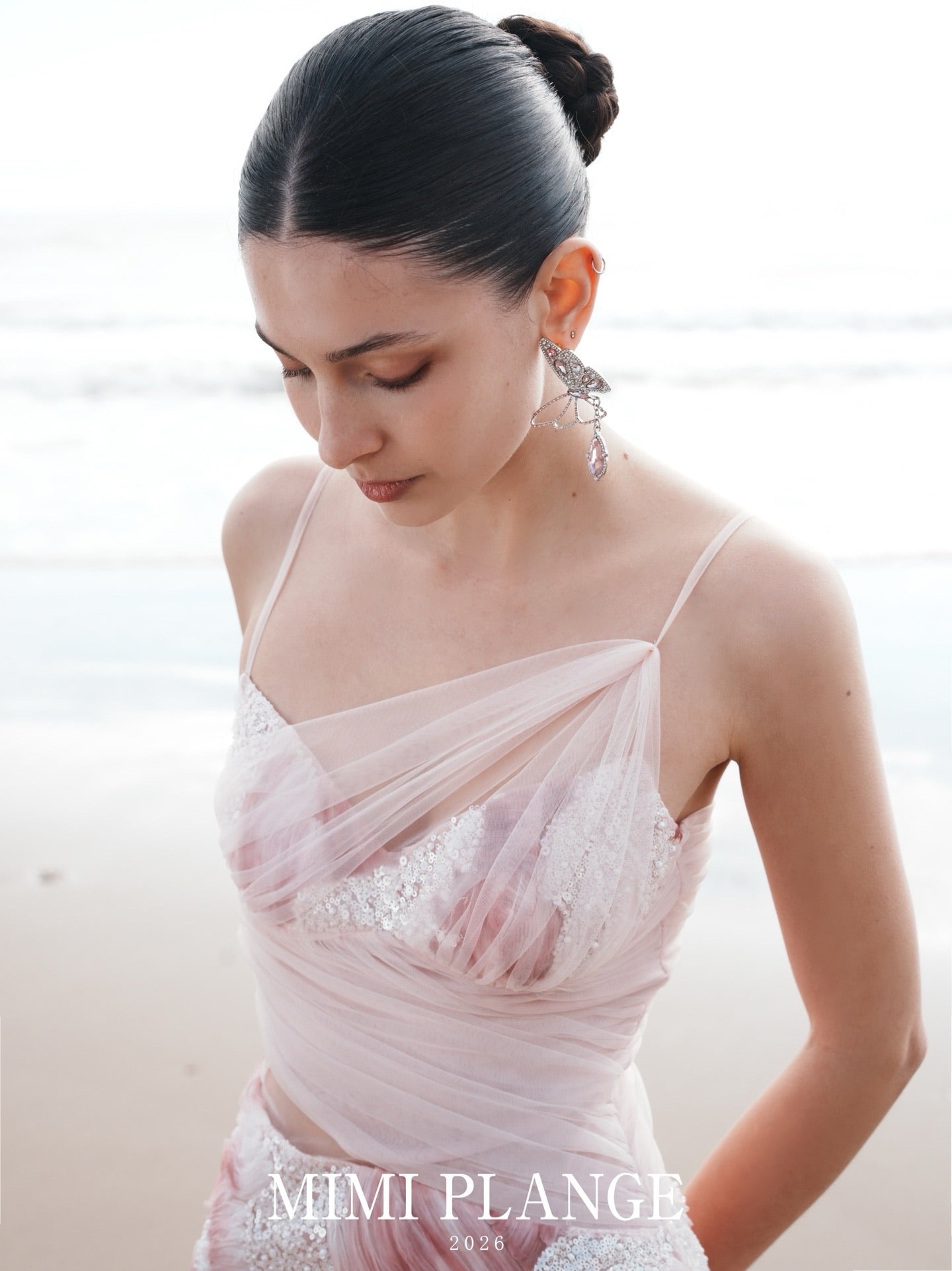 MIMI PLANGE Vacation Sweet Pink Beaded Yarn Mini Dress