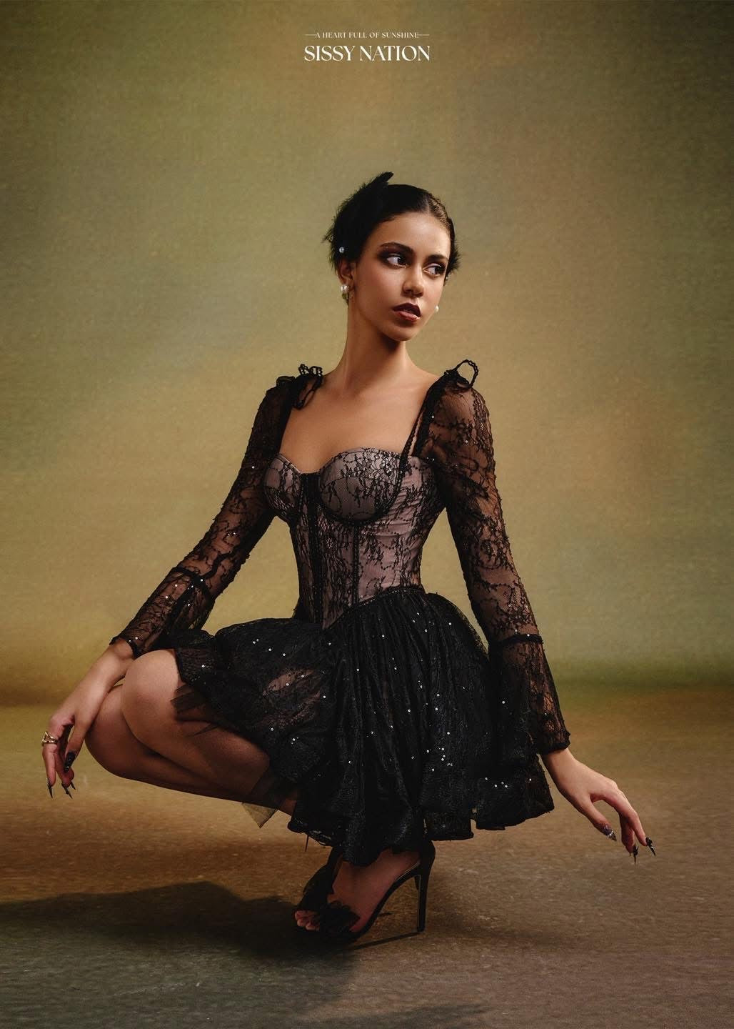 Sissy Nation Black Lace Clover Corset Mini Dress