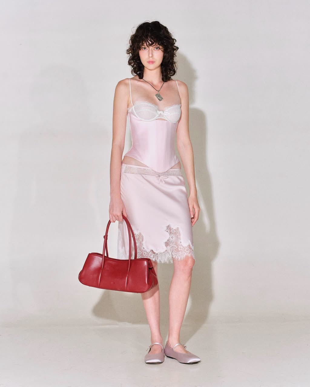Pink Lace Corset Vanis Top & Satin Pencil Haley Skirt