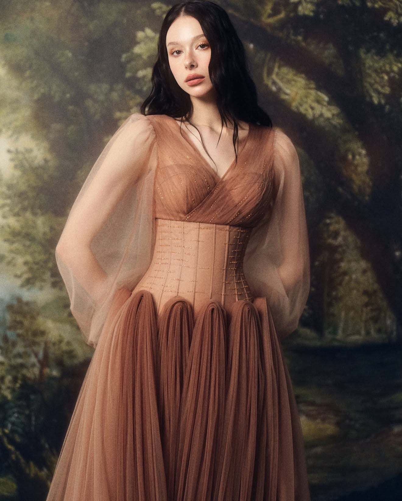 LINHPHUNG Brown Gauze Sylvara Midi Dress