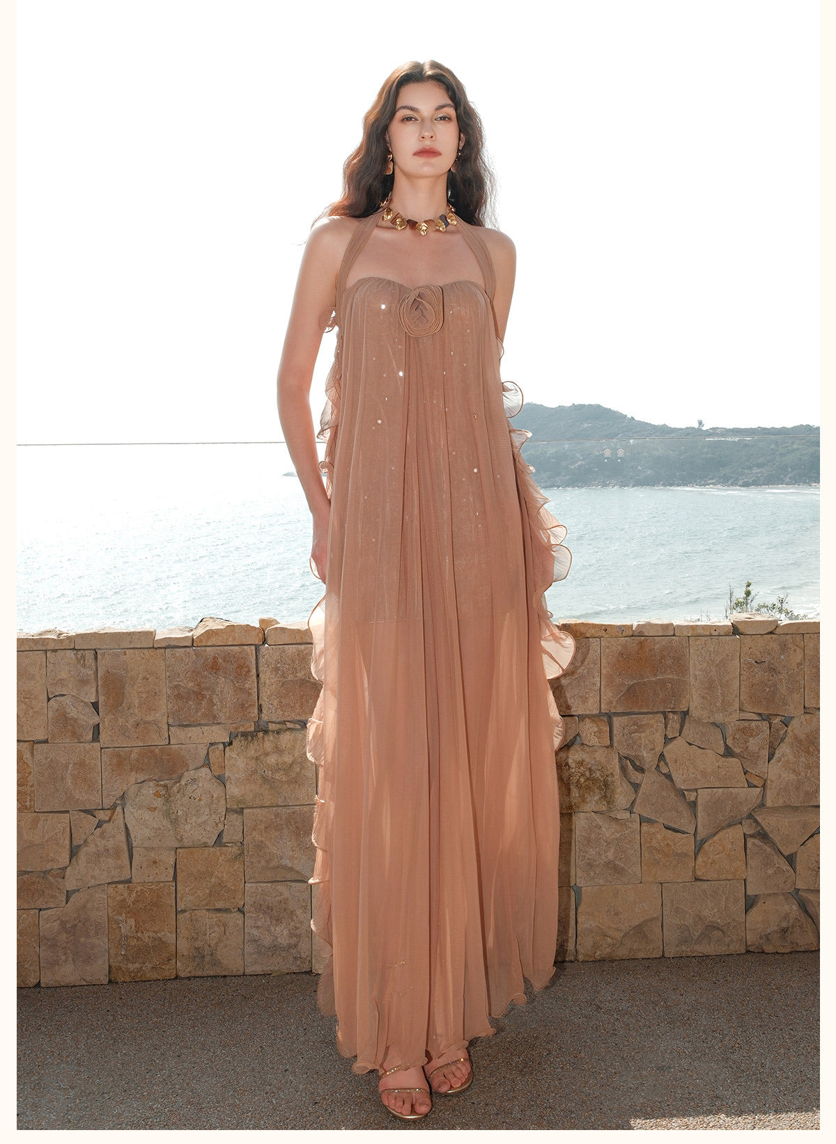 SHEERLUCK Brown Thessa Vacation Maxi Dress
