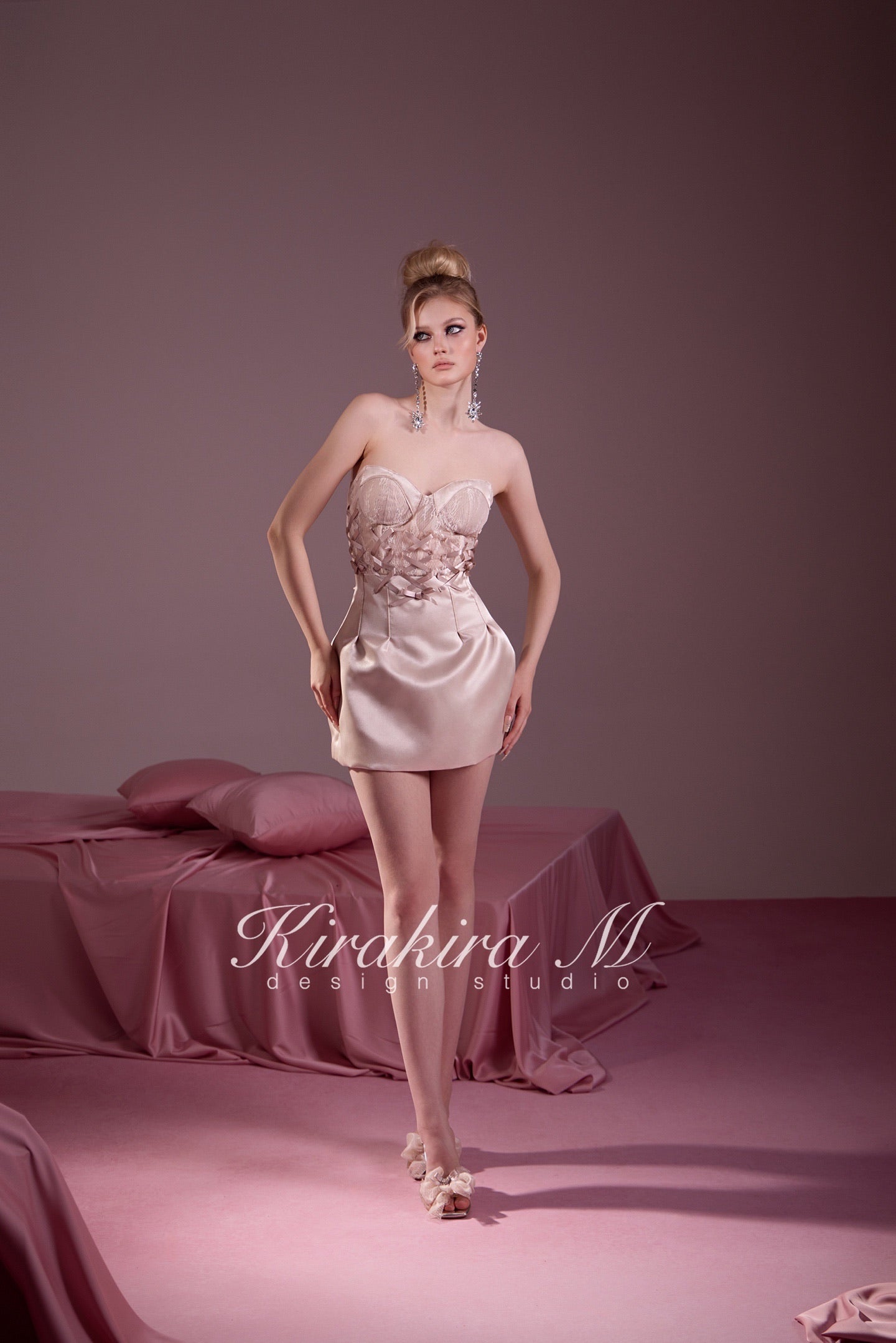 Nude Lace Cross Lace-Up Corset Tulip Mini Dress
