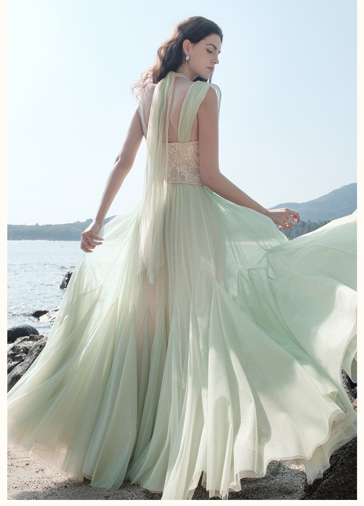 SHEERLUCK Green Elegant Tidal Lace Layer Maxi Dress