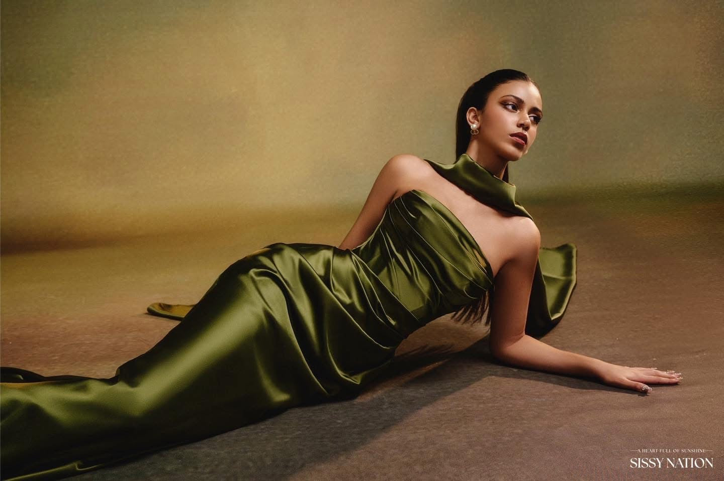 SISSY NATION Green Odile Silk Maxi Dress