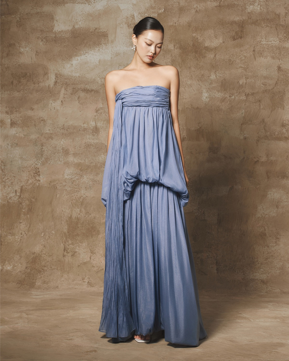 BYDI Fairycore Elegant Vacation Blue Mosa Maxi Dress