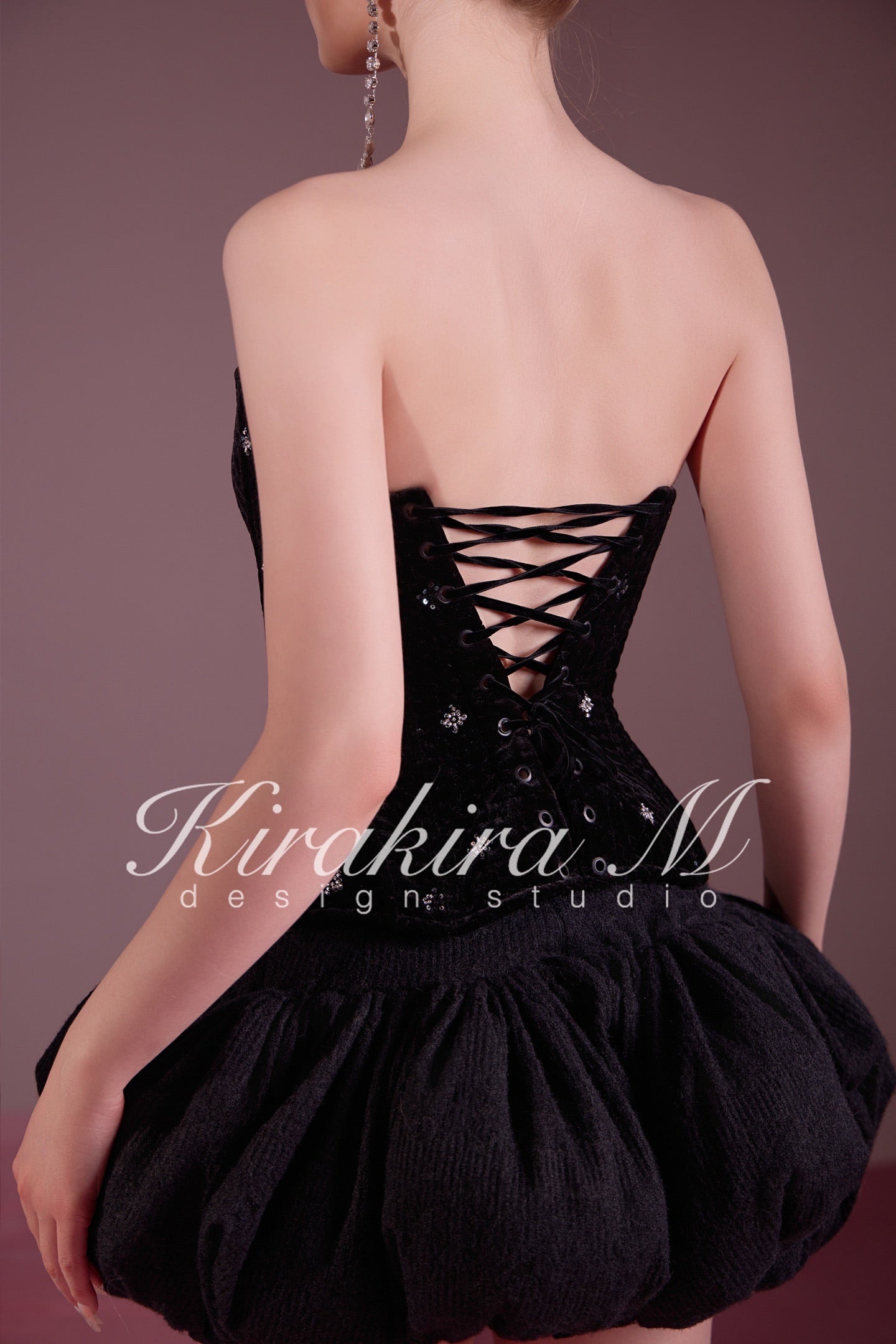 KIRAKIRA M Black Lightweight Quilted Beaded Top & Knitted Low-Waisted Bubble Skirt & Short