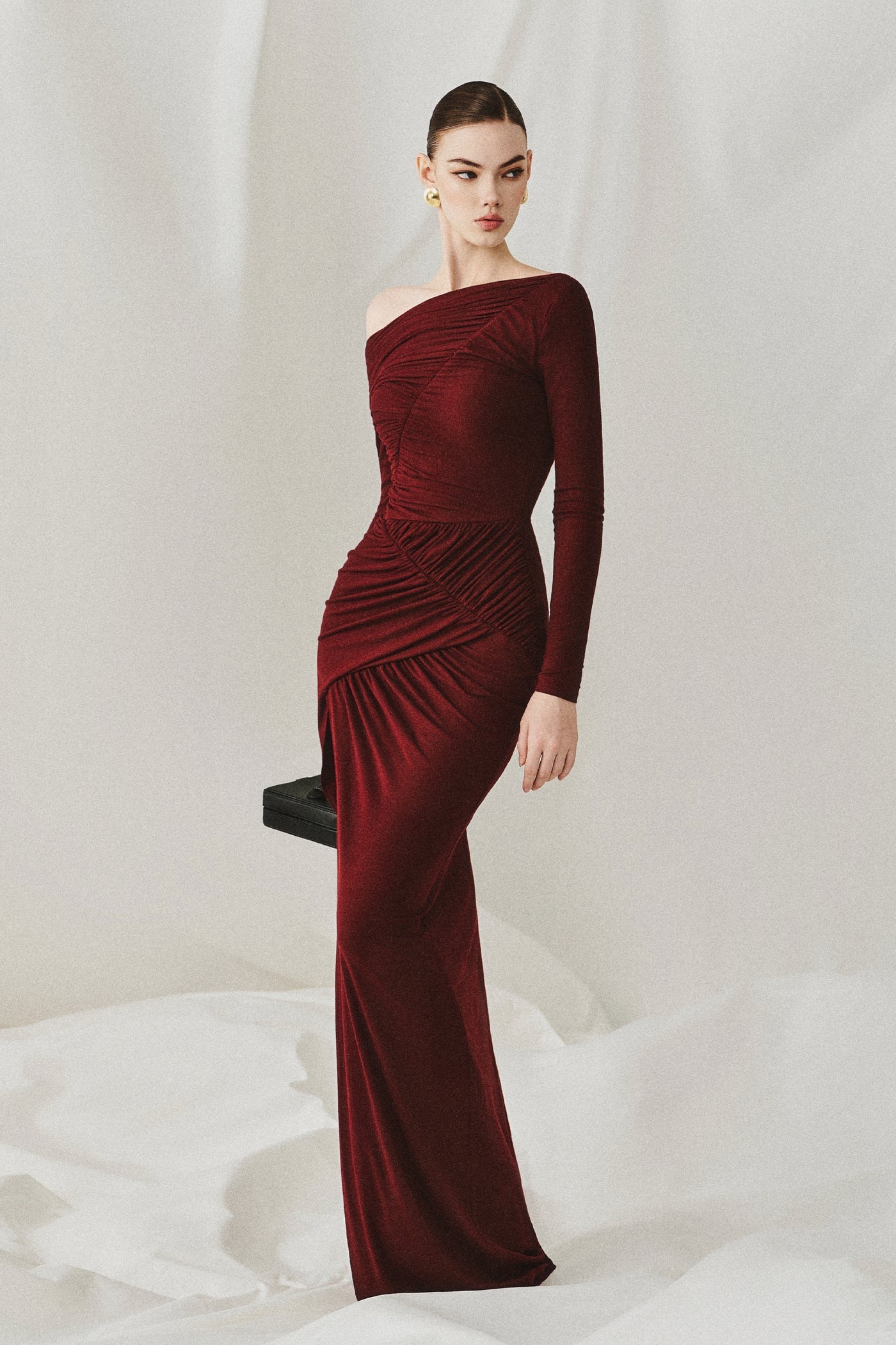 CICI Red Elegant Vacation Virella One-shoulder Maxi Dress