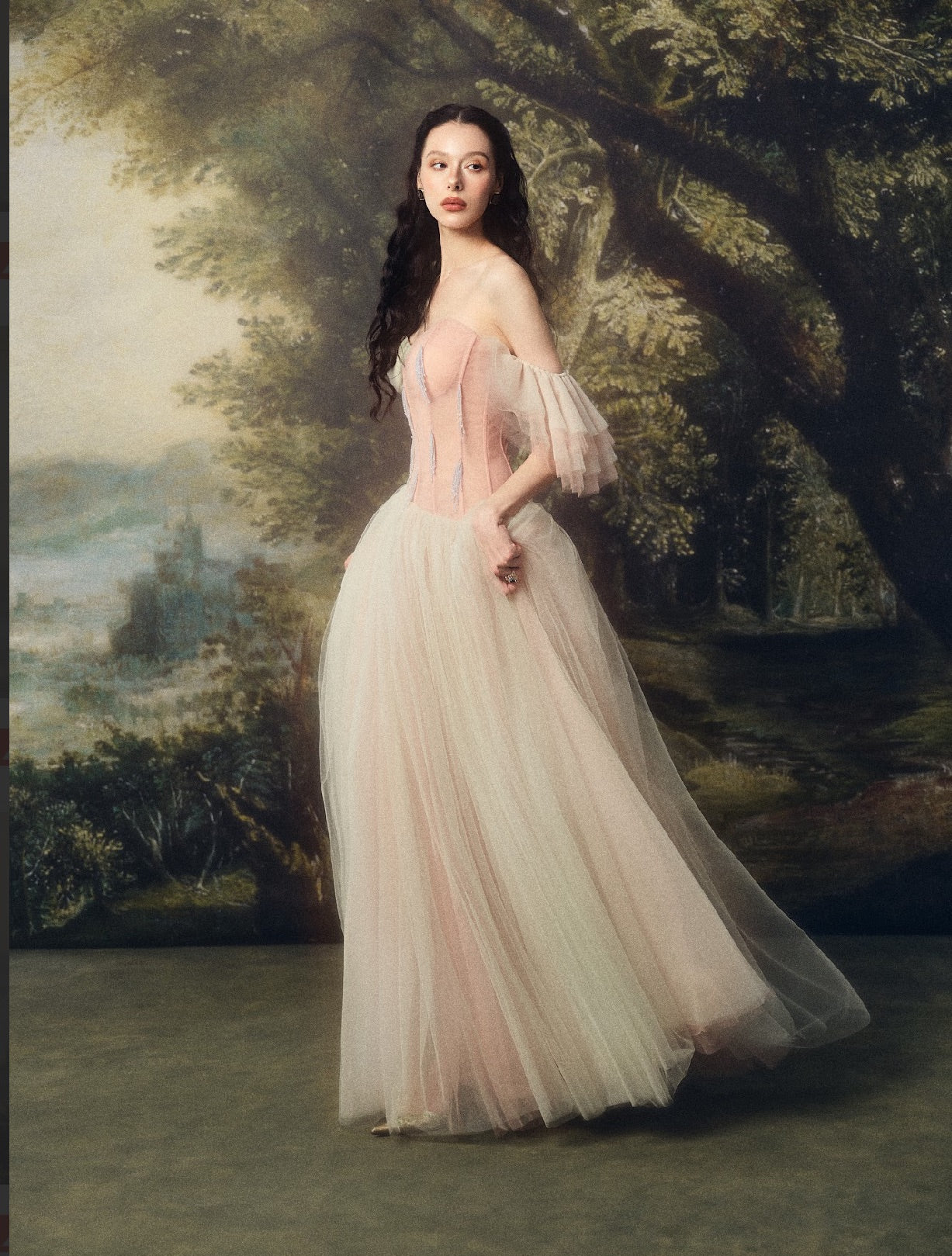 LINHPHUNG Pink Green Gauze Verdara Maxi Dress