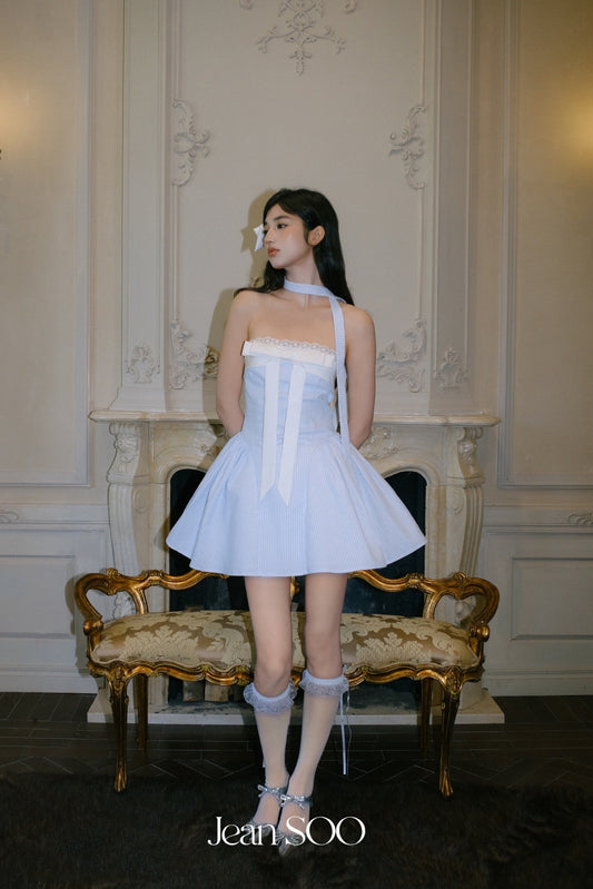 JEAN SOO Sweet Vacation Blue Bow Mini Dress