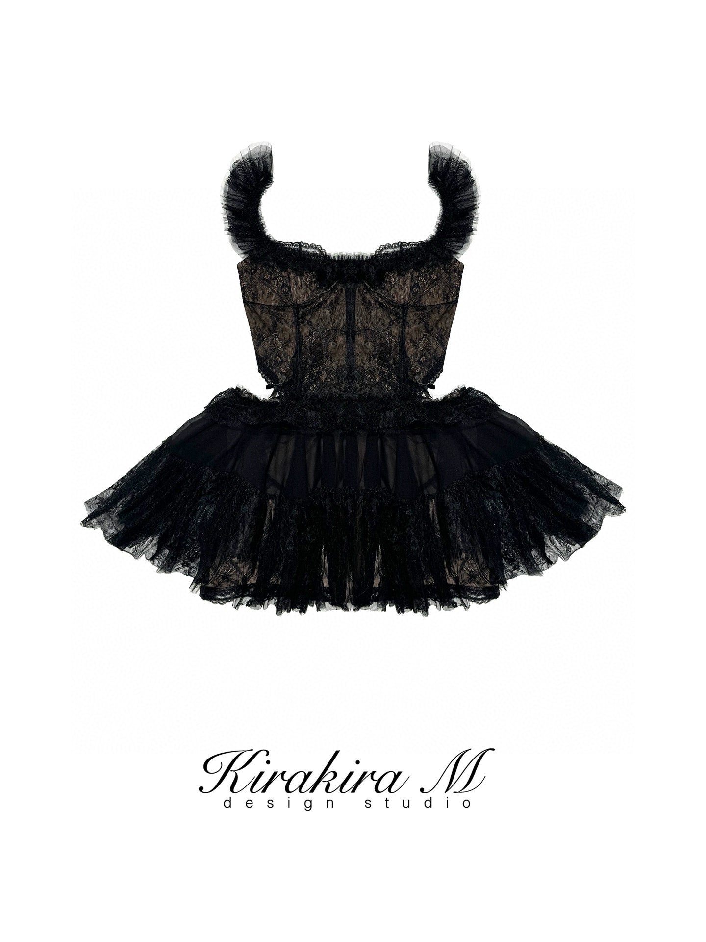 KIRAKIRA M Black Lace Mini Dress