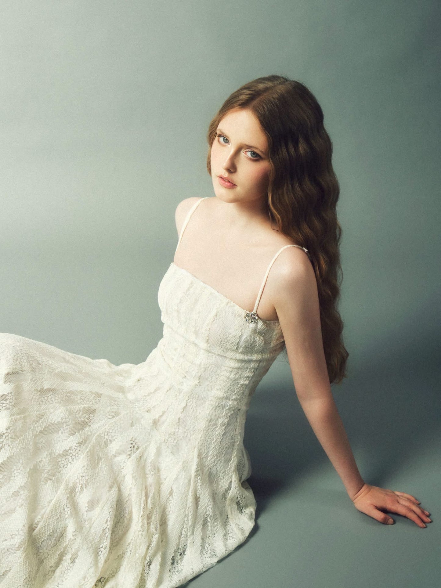 DELICIAE Cream Lace Lilah Maxi Dress