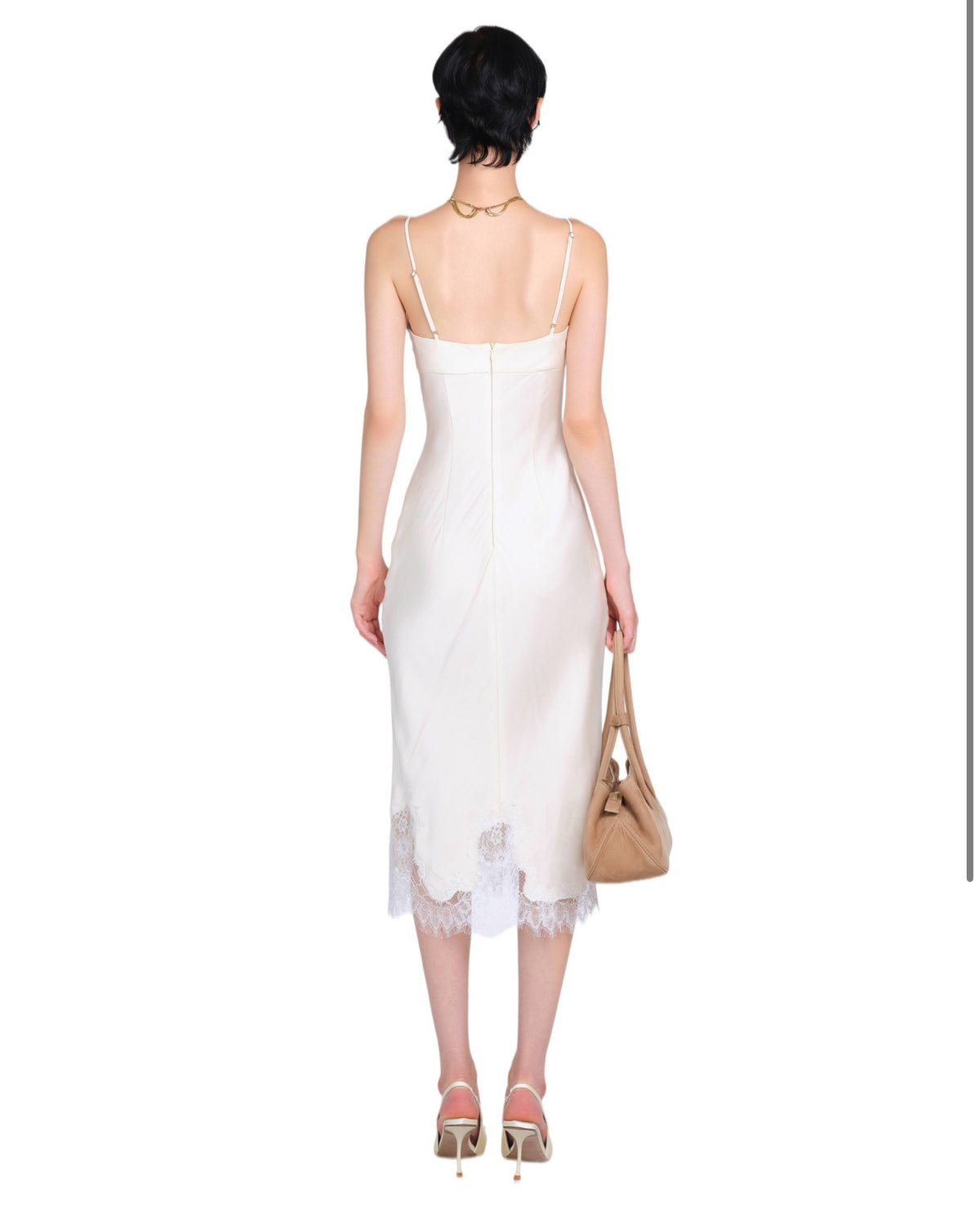 White Bow Satin Almes Midi Dress