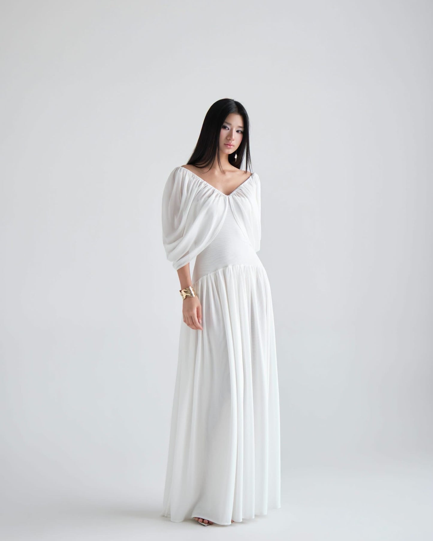 DELICIAE White Knit Orchid Maxi Dress