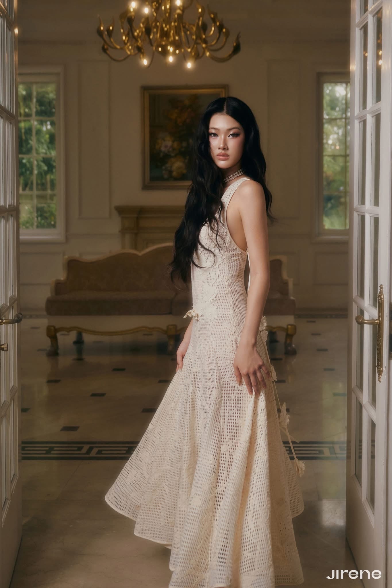 JIRENE Cream Creme Midi Dress