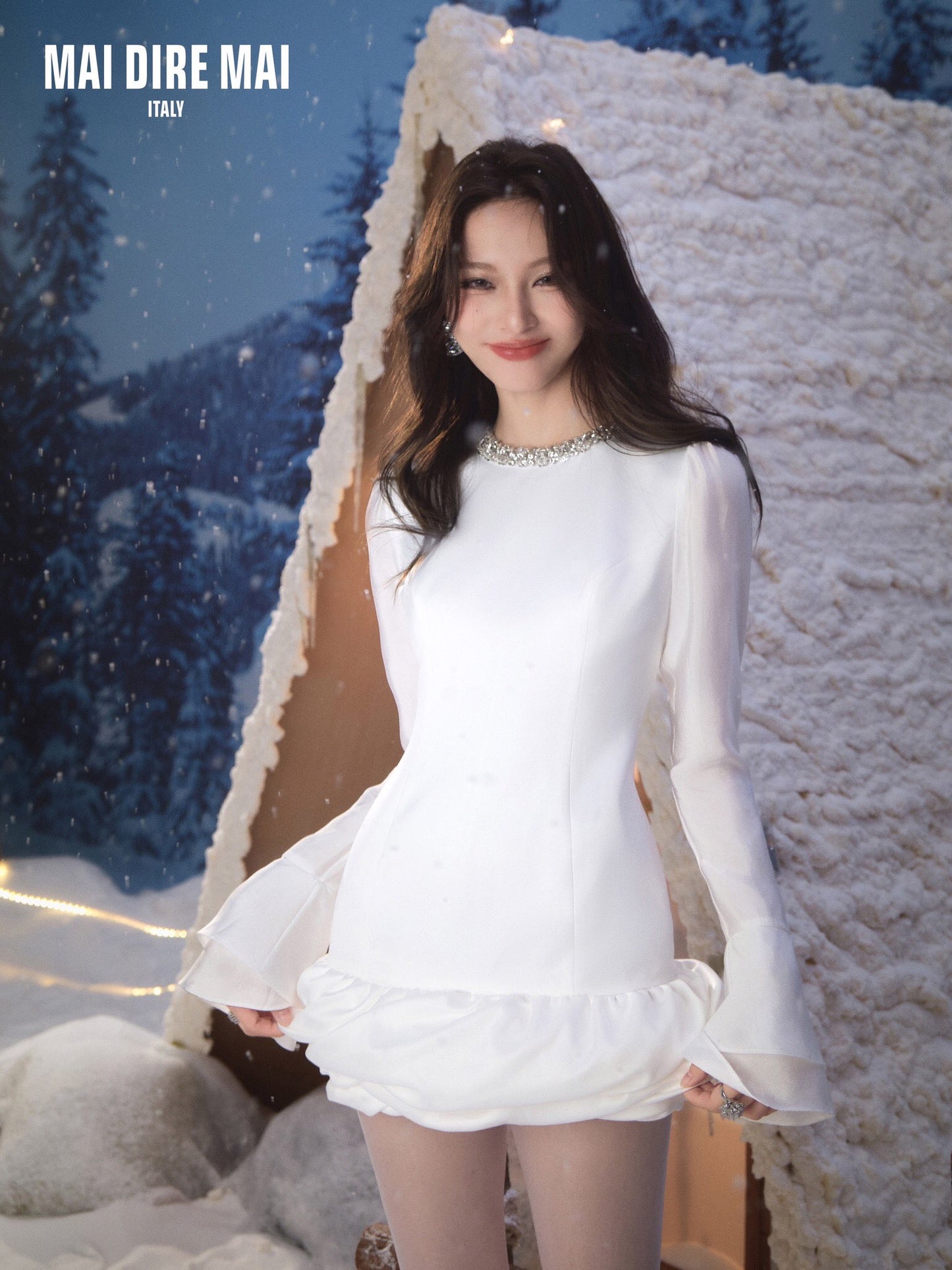 MAI DIRE MAI White Diamond Long-Sleeved Mini Dress