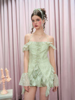 Chengchengling Green Lace Mini Dress