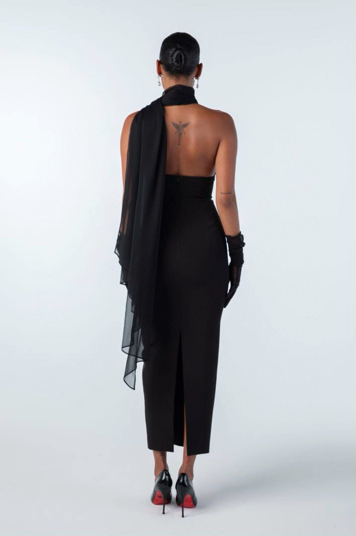 Nana Jacqueline White & Black Wrap Hip Slash Maxi Dress