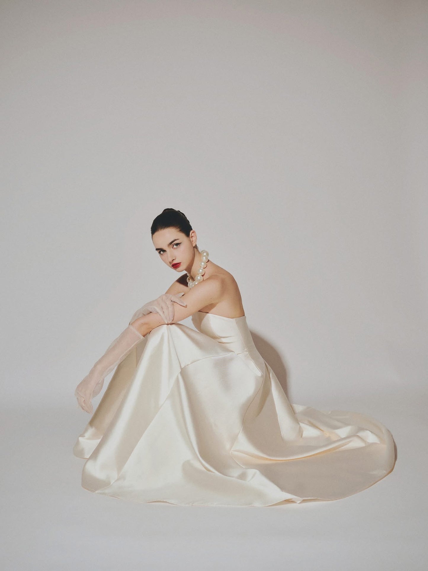 DELICIAE Cream Elegant Minimalist Athena Maxi Dress