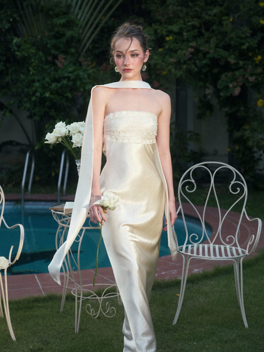KISSERINE ATELIER Elegant Fairycore White Rosalia Maxi Dress