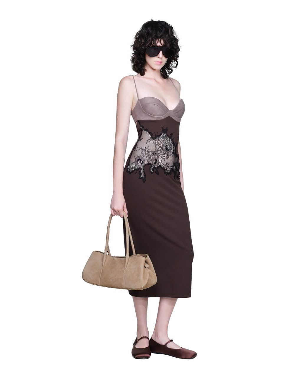 Brown Lace Lady Aslur Midi Dress
