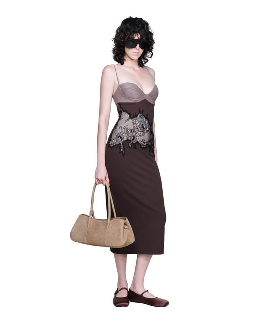 Brown Lace Lady Aslur Midi Dress