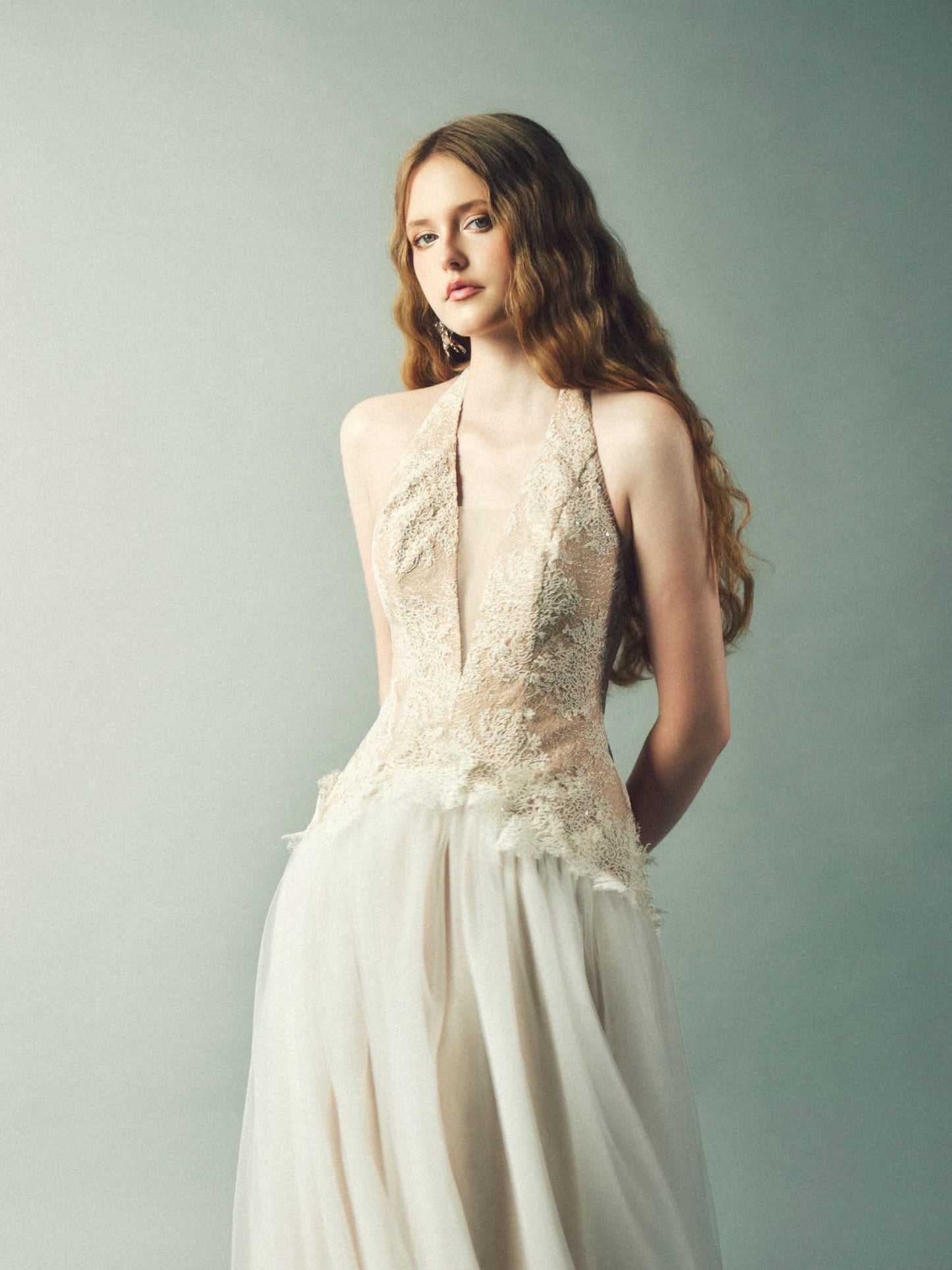 DELICIAE Cream Lace V-neck Camilla Maxi Dress