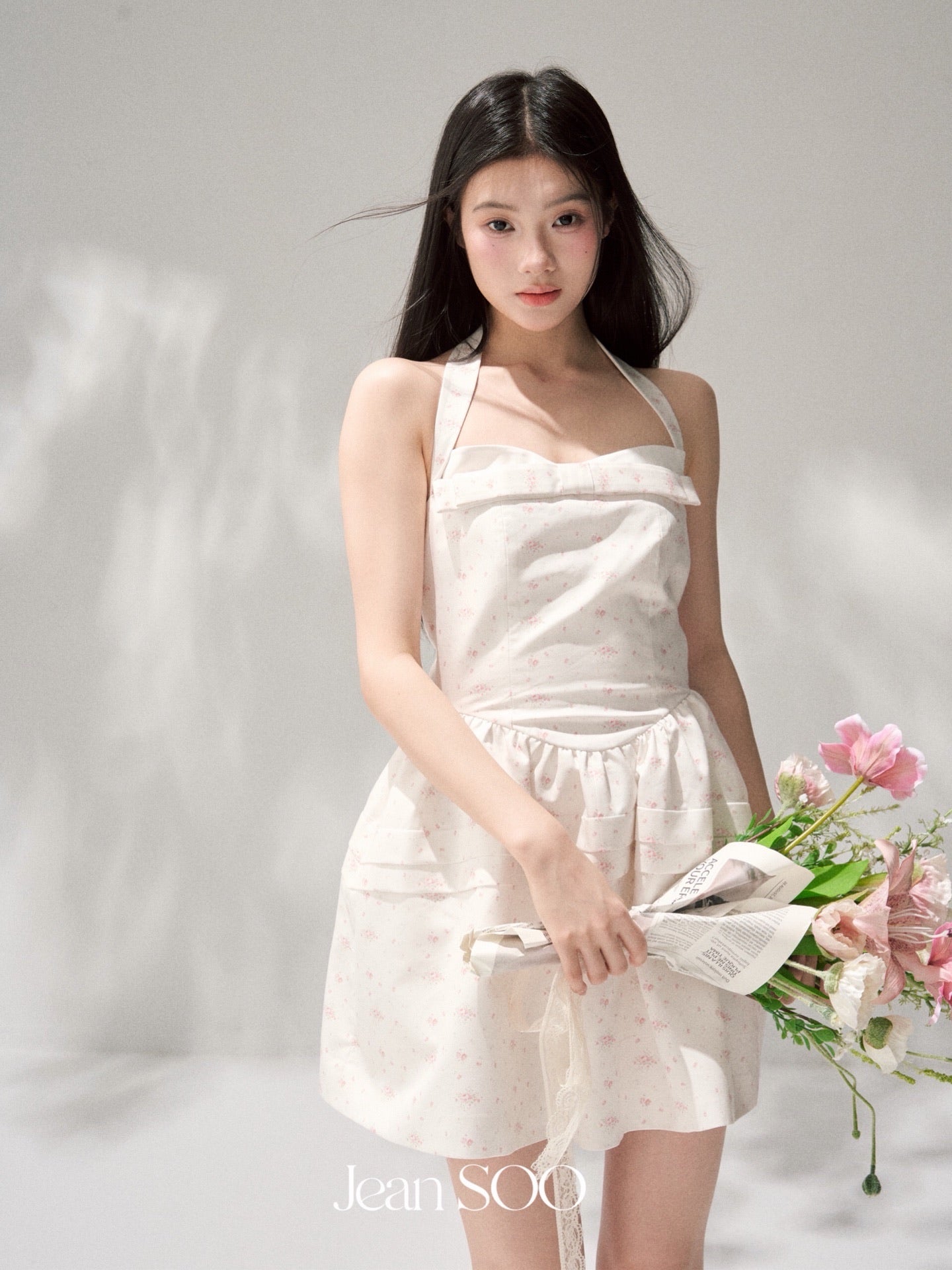 JEAN SOO Sweet Vacation White Sakura Mini Dress