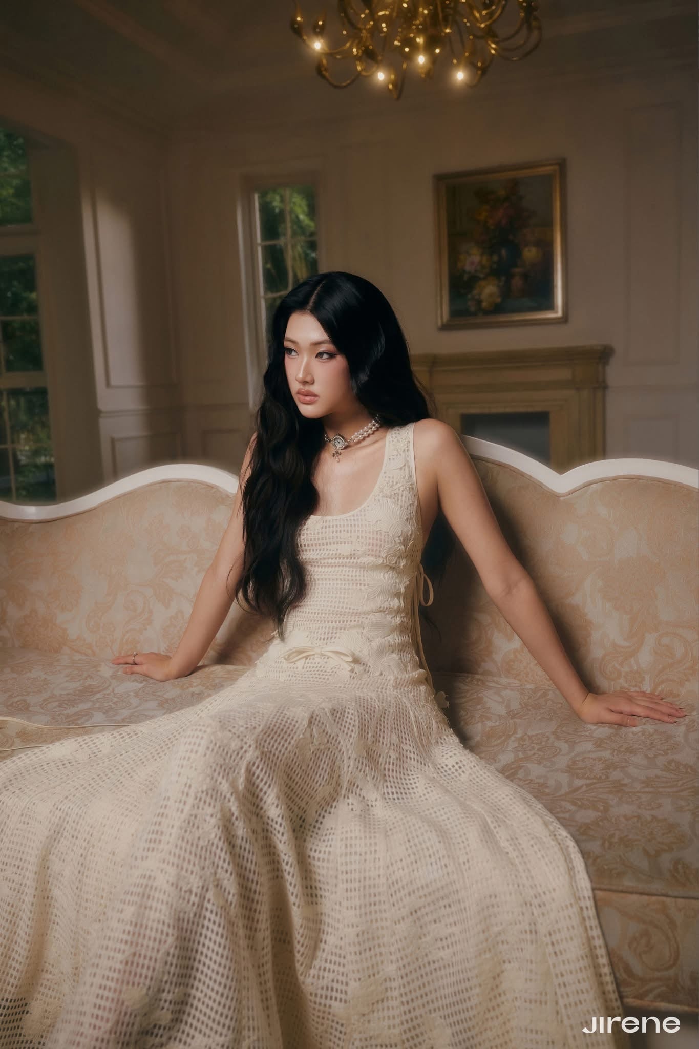 JIRENE Cream Creme Midi Dress