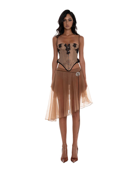 HUELLEY ROSE Brown Lou Midi Dress