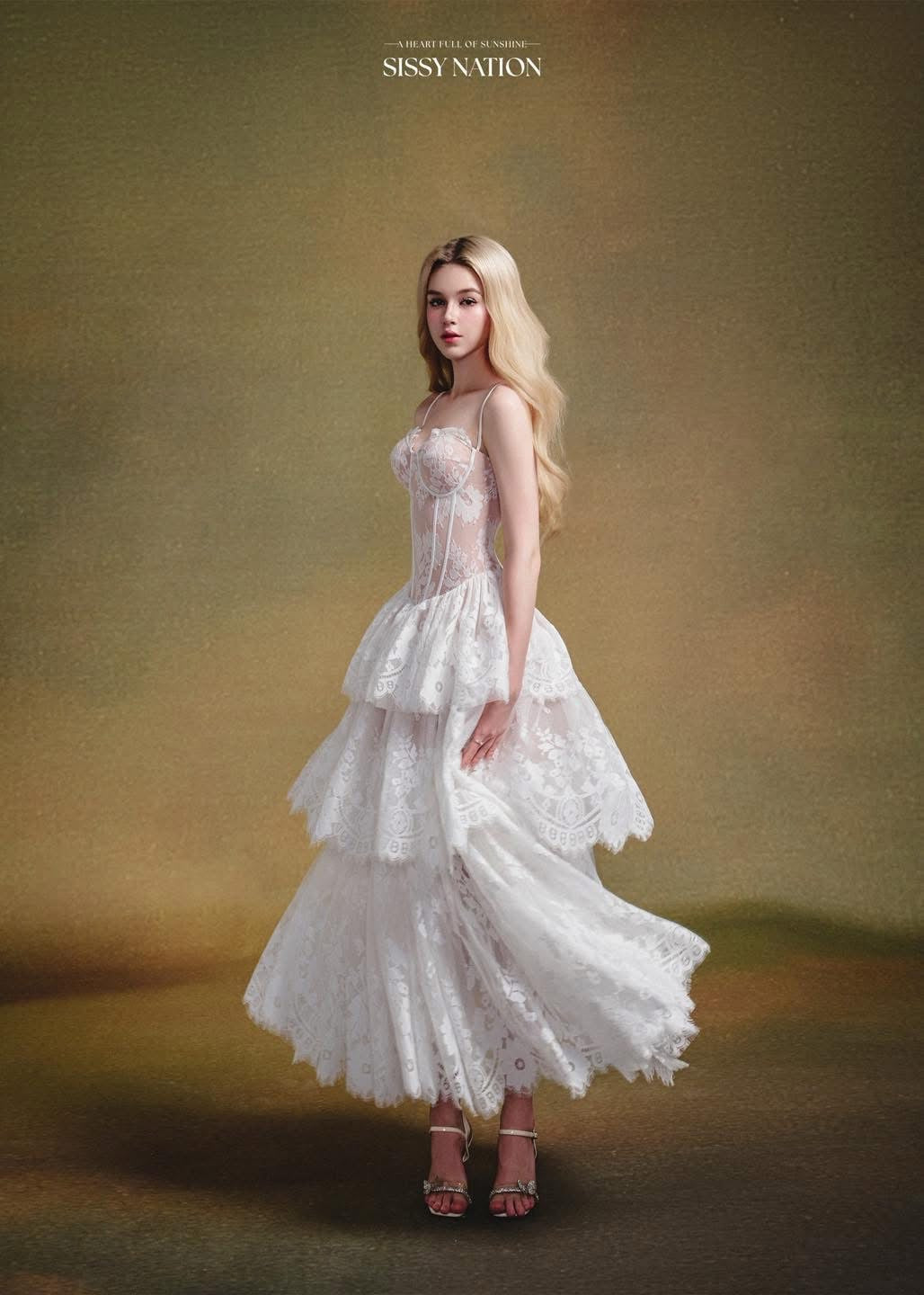 SISSY.NATION White The Feathers Corset Midi Dress