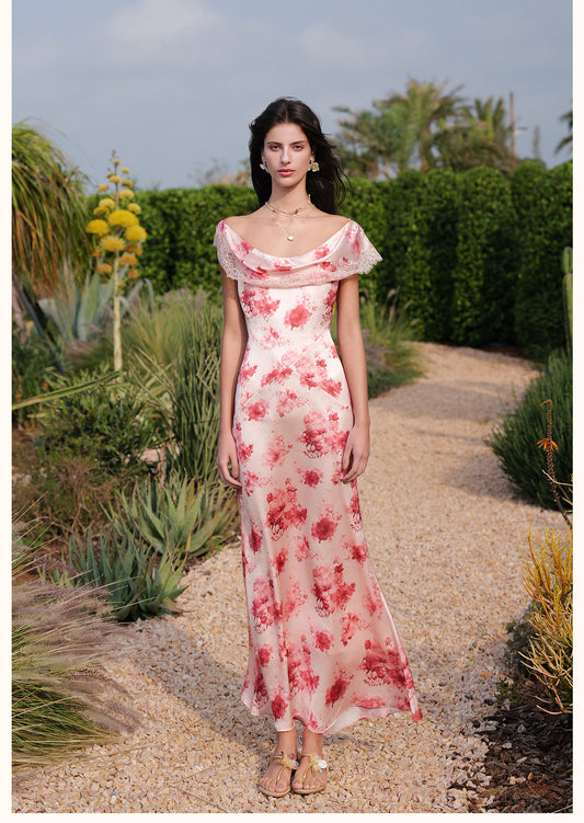 SHEERLUCK Vacation Fairycore Floral Fresco Maxi Dress