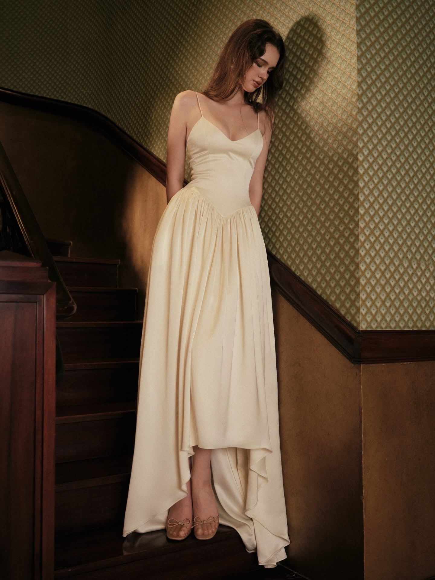 KISSERINE ATELIER Elegant Fairycore White Estella Midi Dress