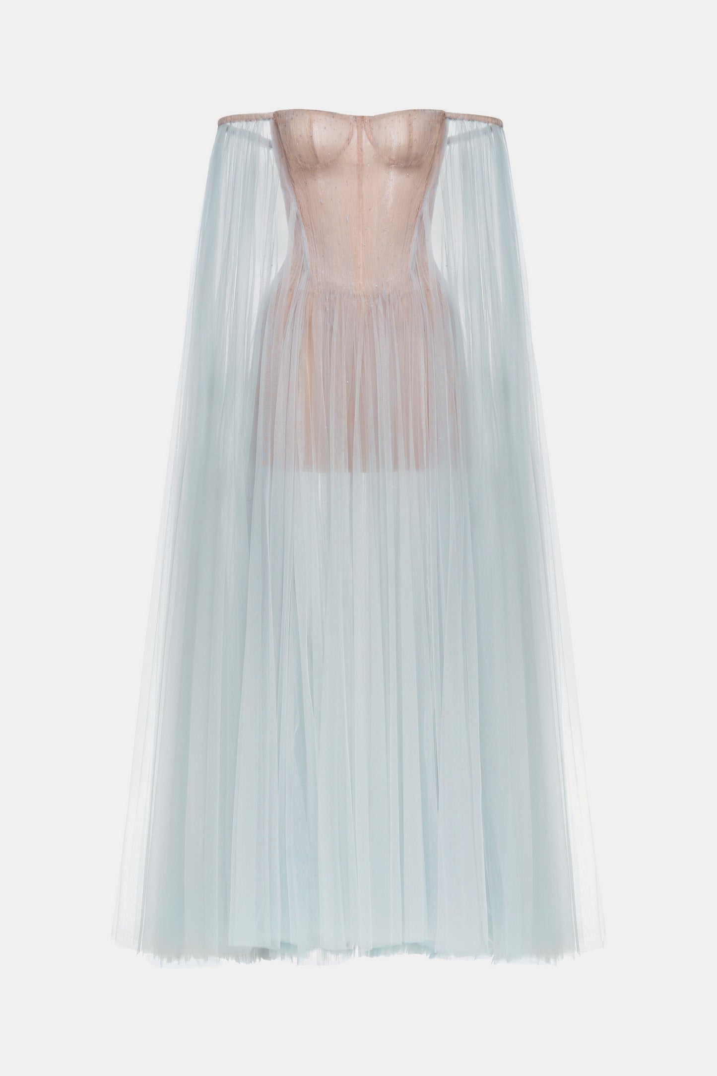MONTSAND Baby Blue Vacation Elegant Tulle Off-shoulder Maxi Dress
