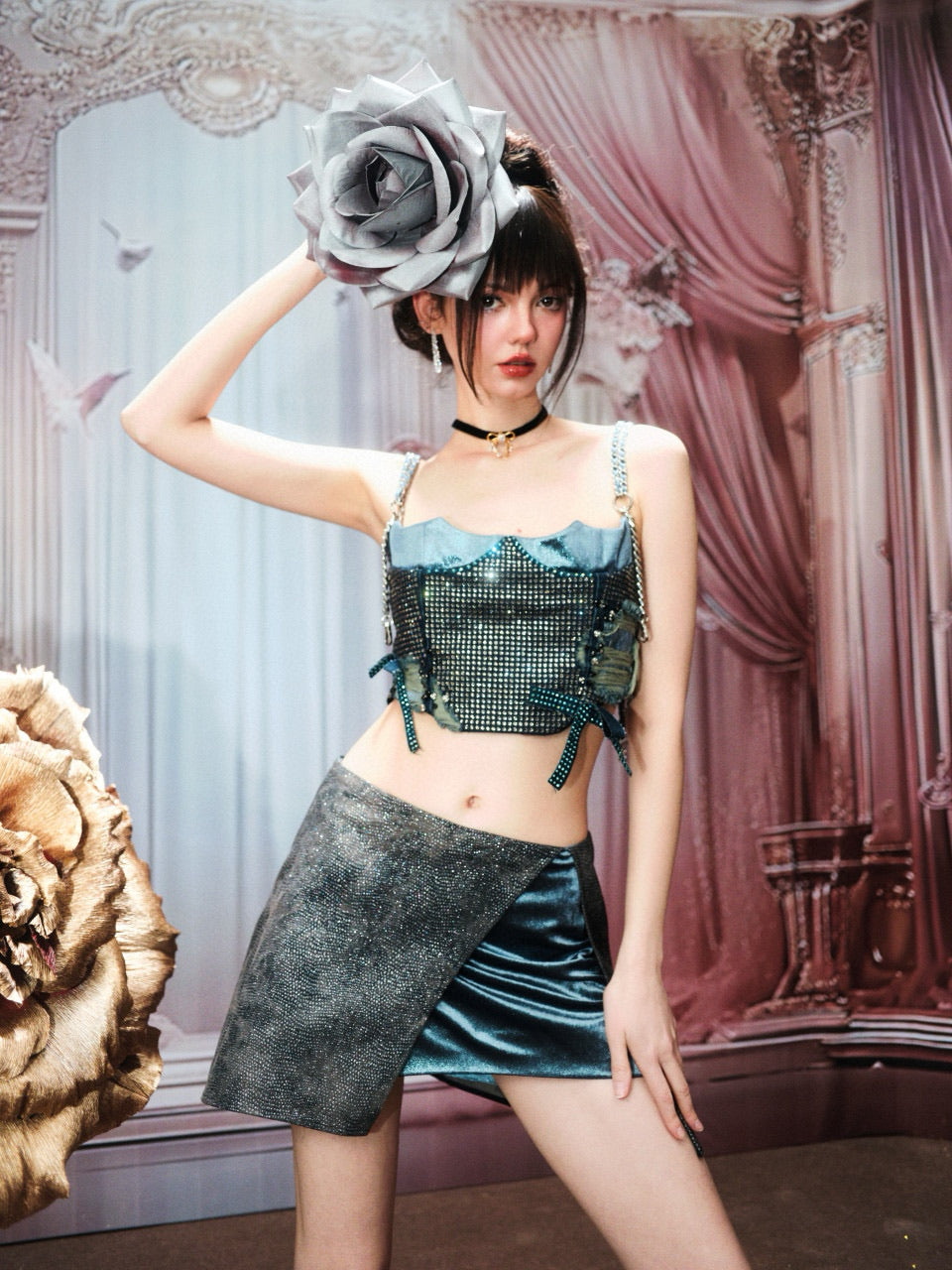 Chengchengling Blue Denim Top& Skirt